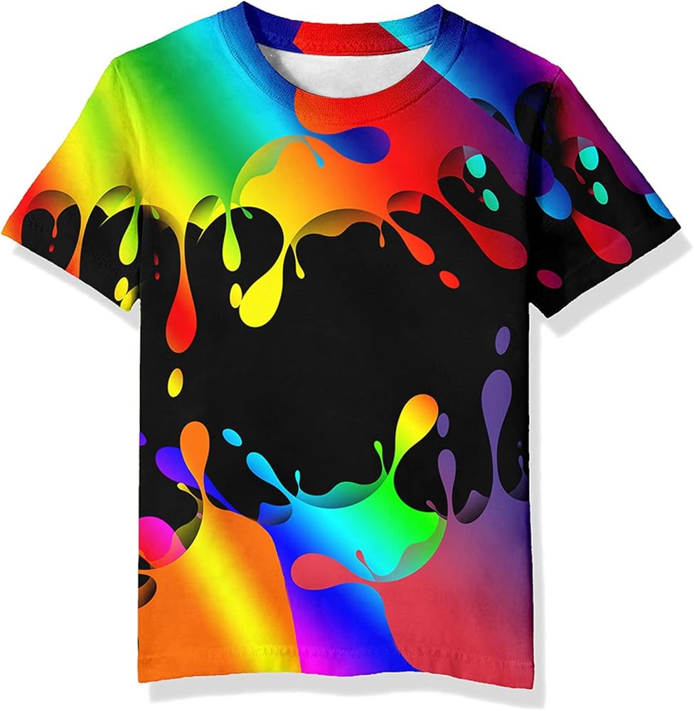 Neemanndy Teens Boys Girls Shirts 3D Print Colorful Design Graphic Tee Shirt with Short Sleeve for Kids 6-16 Years