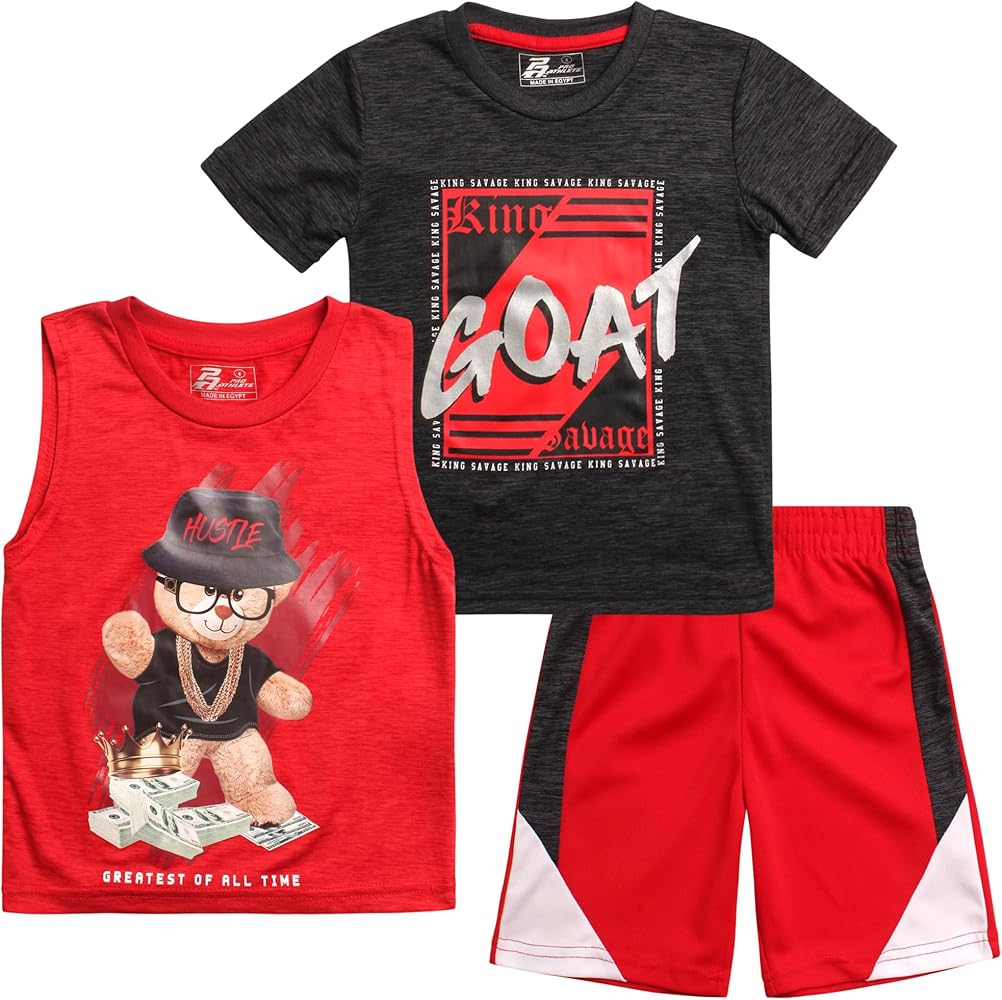 Boys' Shorts Set - 3 Piece Short Sleeve T-Shirt, Tank Top, and Shorts - Activewear Set for Boys (2T-7)