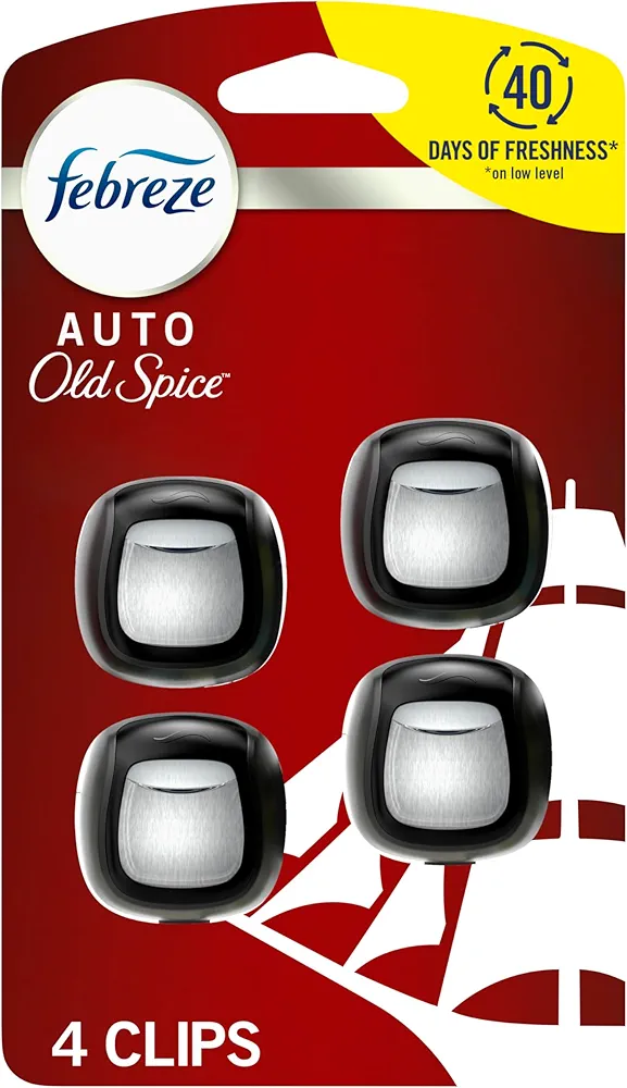 Febreze Car Air Freshener Vent Clip Old Spice Scent, 07 oz. Car Vent Clip, Pack of 4