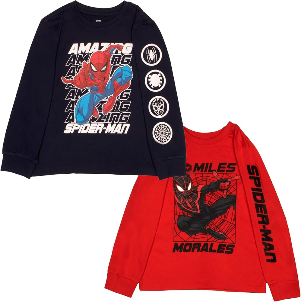 Marvel Spider-Man and Avengers Long Sleeve T-Shirt 2-Pack for Boys, Spiderman and Avengers Boys Long Sleeve Tees Bundle Set