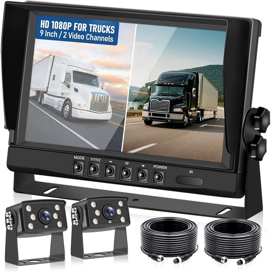 RV Backup Camera System Wired Kit, 9" AHD DVR Monitor with 1080P IP69 Waterproof/Night Vision Rear and Front Camera for RV Truck/Semi Box Truck/Trailer VEKOOTO(N92)