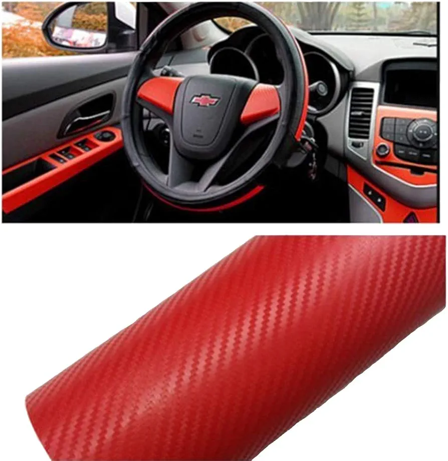 3D Carbon Fiber Vinyl Car DIY Wrap Sheet Roll Film Sticker Decal - Red Color 127X30cm 50"X11.8" (Red)