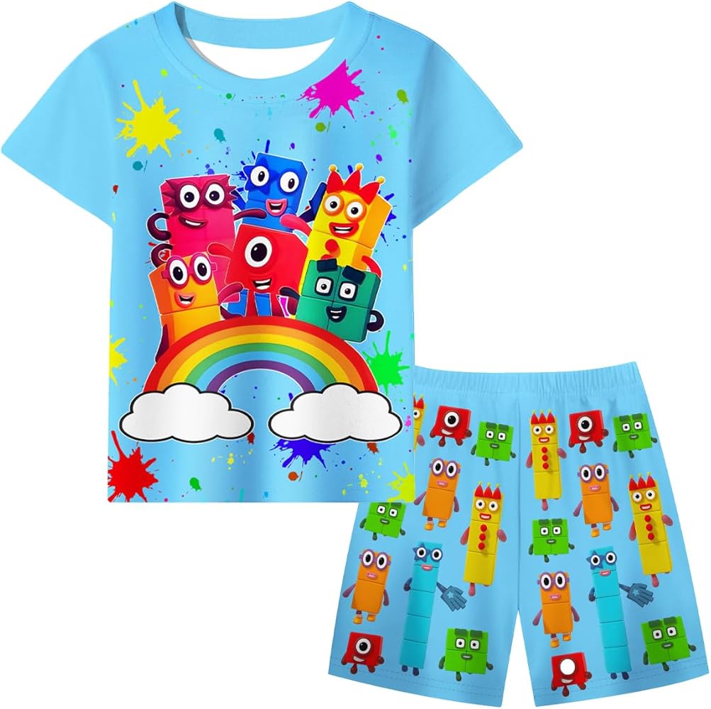 COTO Toddler Boys Graphic Short Set Kids Cartoon T Shirt with Short 2PCS Clothes Set