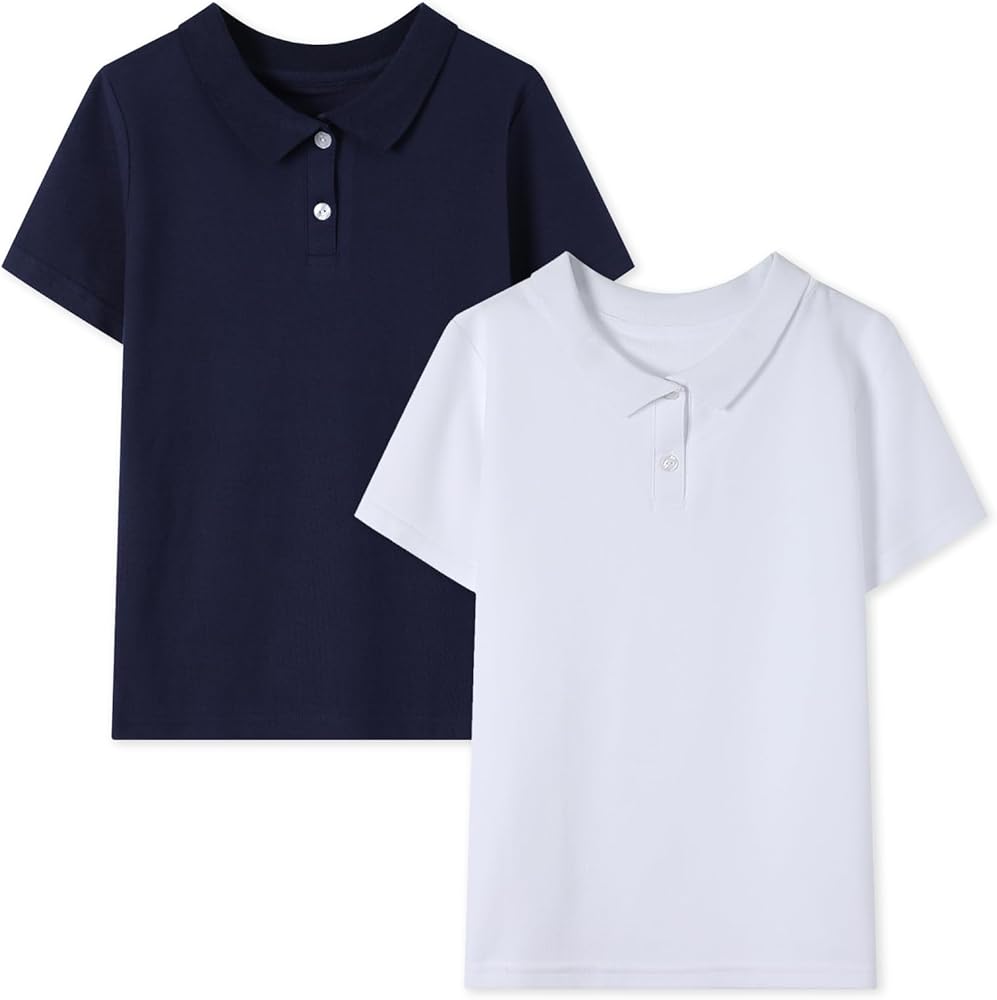 HILEELANG Unisex Boy Girl Uniform Polo Shirts Pique Cotton School Tops Tee Shirts 2 Packs