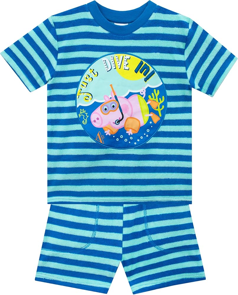 Peppa Pig T-Shirt and Shorts | George Pig Clothes for Summer | Boys Beach Shirt and Short Set