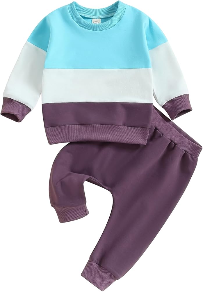 Fall Winter Boys Clothes Set Long Sleeve Pull On Sweater Solid Long Pants Toddler Boy Gift Pants Set