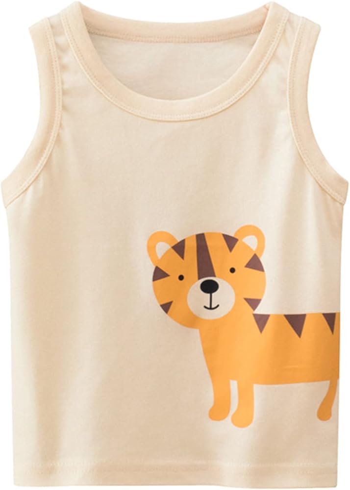 Children Boy Summer Tee Toddler Kids Baby Boys Girls Cartoon Animal Sleeveless Crewneck Vest T Shirts Tops Tee Clothes Beige, 2-3T