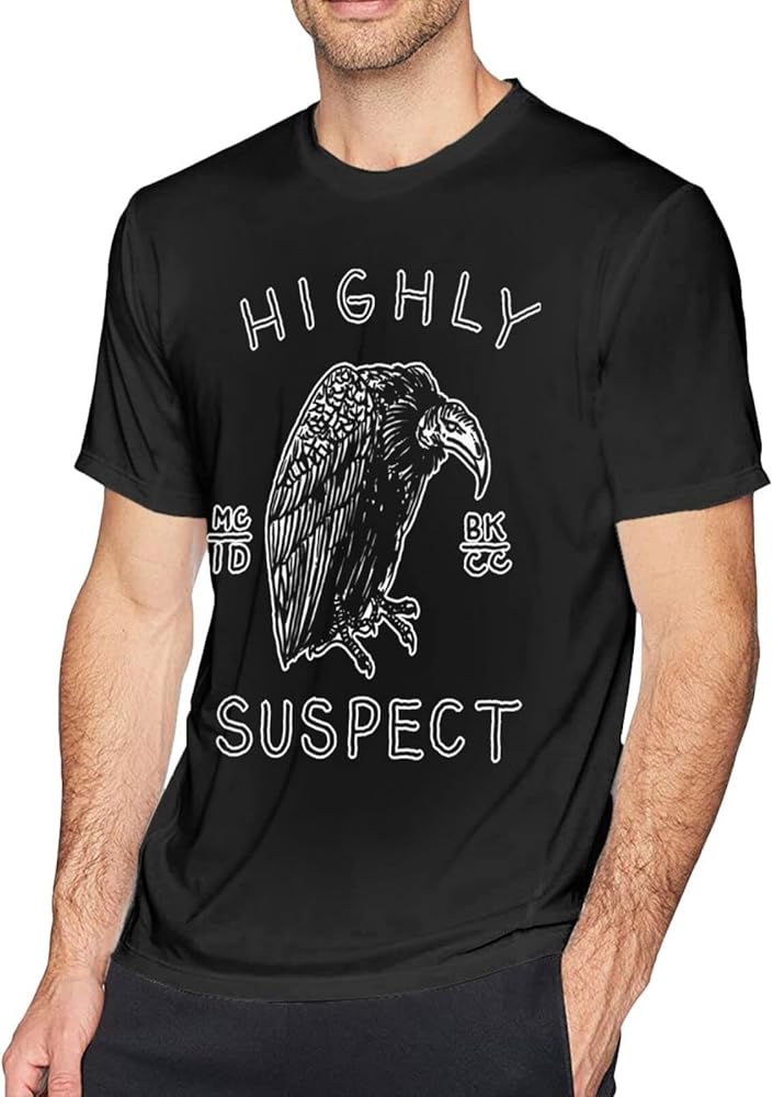 Big Boys American Rock Band Highly Music Theme Suspect T Shirt Crew Neck Short Sleeve T-Shirts, Breathable Cotton Tees Tops Shirt for Man, Fitness Custom Tees Clothing Top X-Large Black