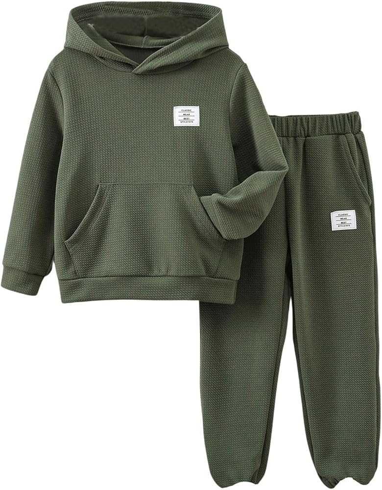 Verdusa Toddler Boy's 2 Piece Sweatsuit Sets Long Sleeve Hooded Sweatshirt and Jogger Sweatpants