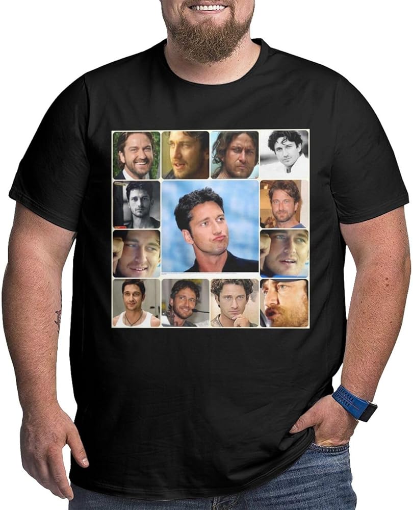 Gerard Butler Plus-Size t Shirt Boys Fashion Loose Fit Round Neckline Short Sleeve Big and Tall Cotton Top Tees