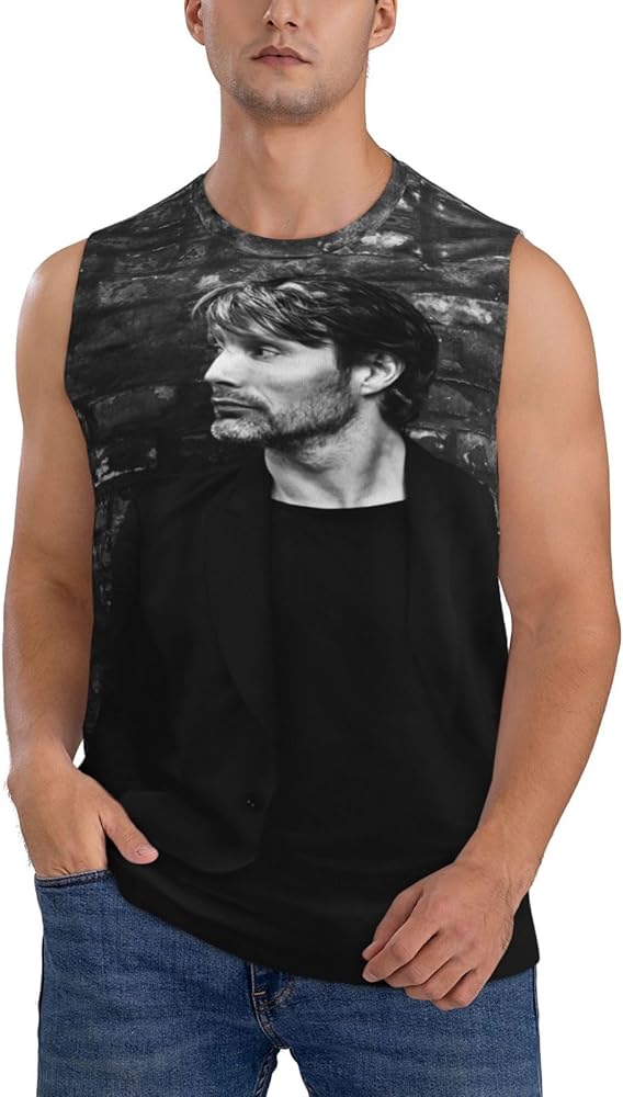 Mads Mikkelsen Tank Top Man's Summer Casual Novelty Polyester Sleeveless Tee Shirts for Men