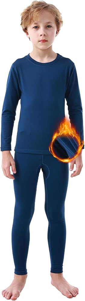 PISIQI Thermal Underwear Set for Boys Ultra Soft Fleece Lined Kids Long Johns Base Layer Thermal Top & Bottom Winter Warm Set