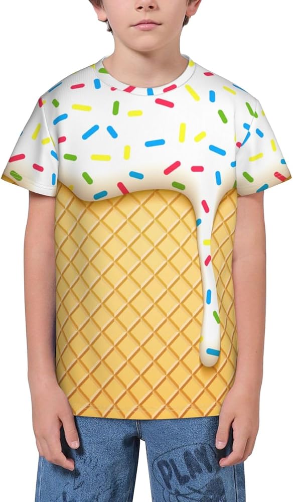 Melting Ice Cream Sprinkles Teen Boys Short Sleeve Crew Neck T-Shirt Casual Tee Tops for Youth Kids