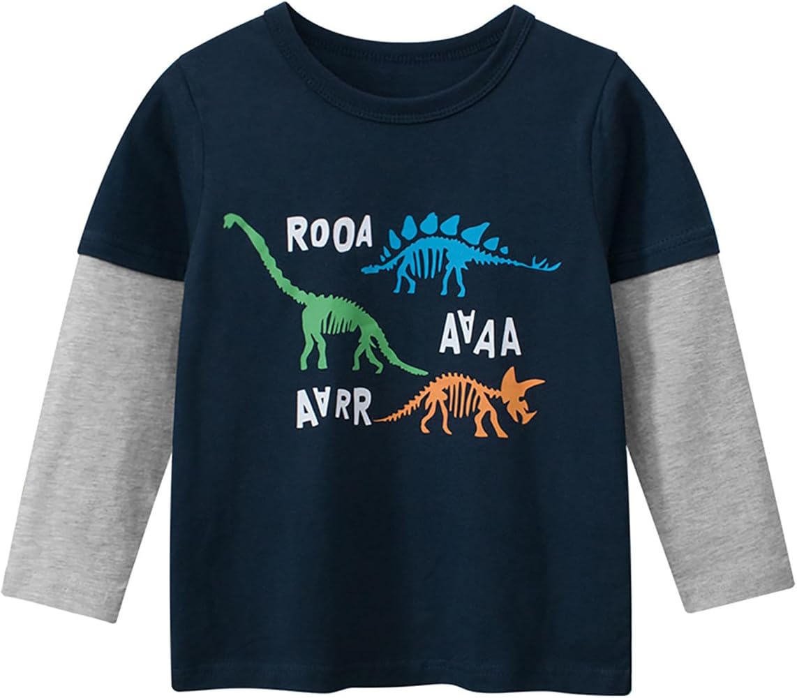 T Shirts for Boys Toddler Dinosaur Shirt 1Pcs Long Sleeve Graphic Print Tops Casual Cute Cartoon Tees Kids Fall Clothes