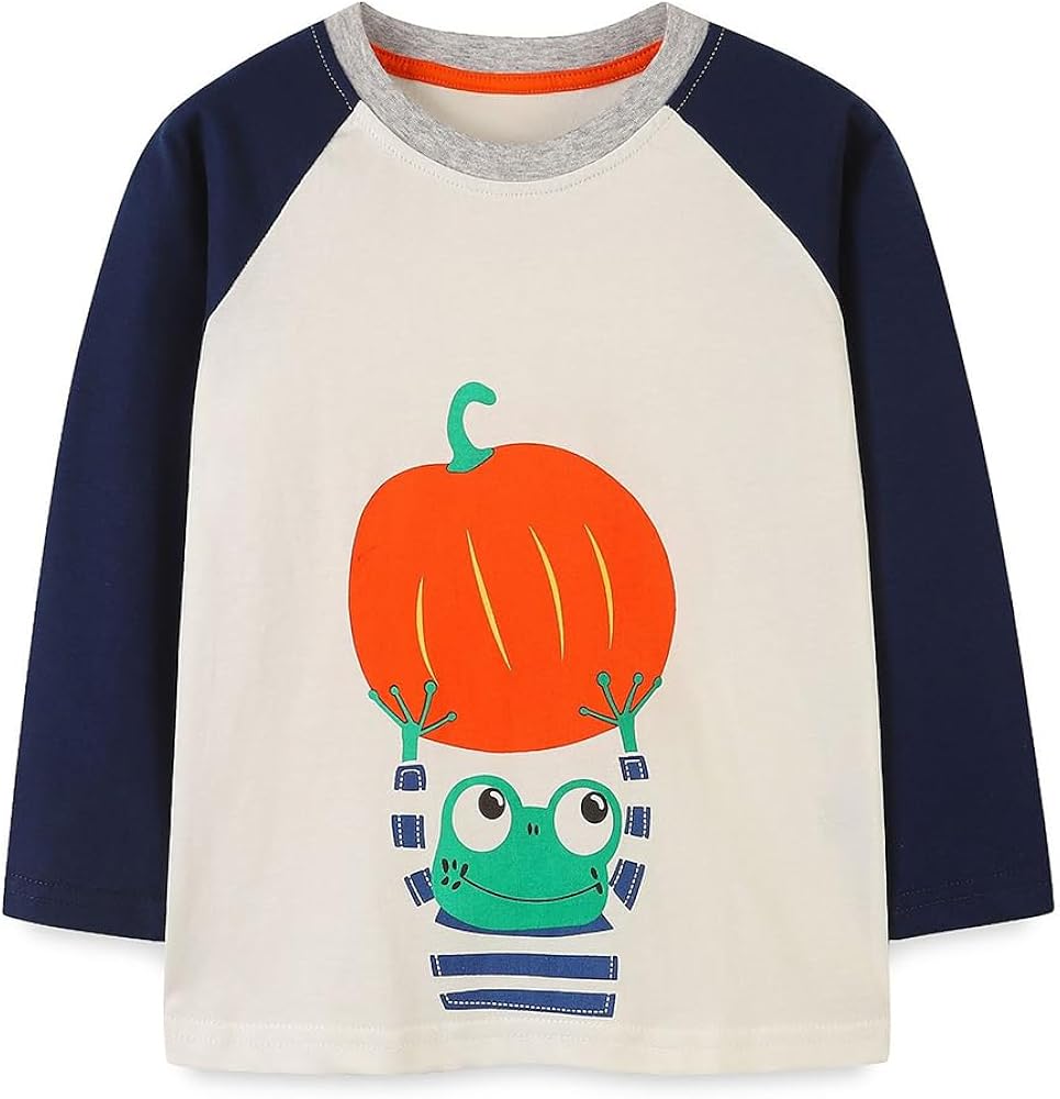 Valcatch Kids Boys Long Sleeve T-shirt Toddler Tops Crewneck Basic Tee Shirts Cute Cartoon Graphic Halloween Clothes 2-7T