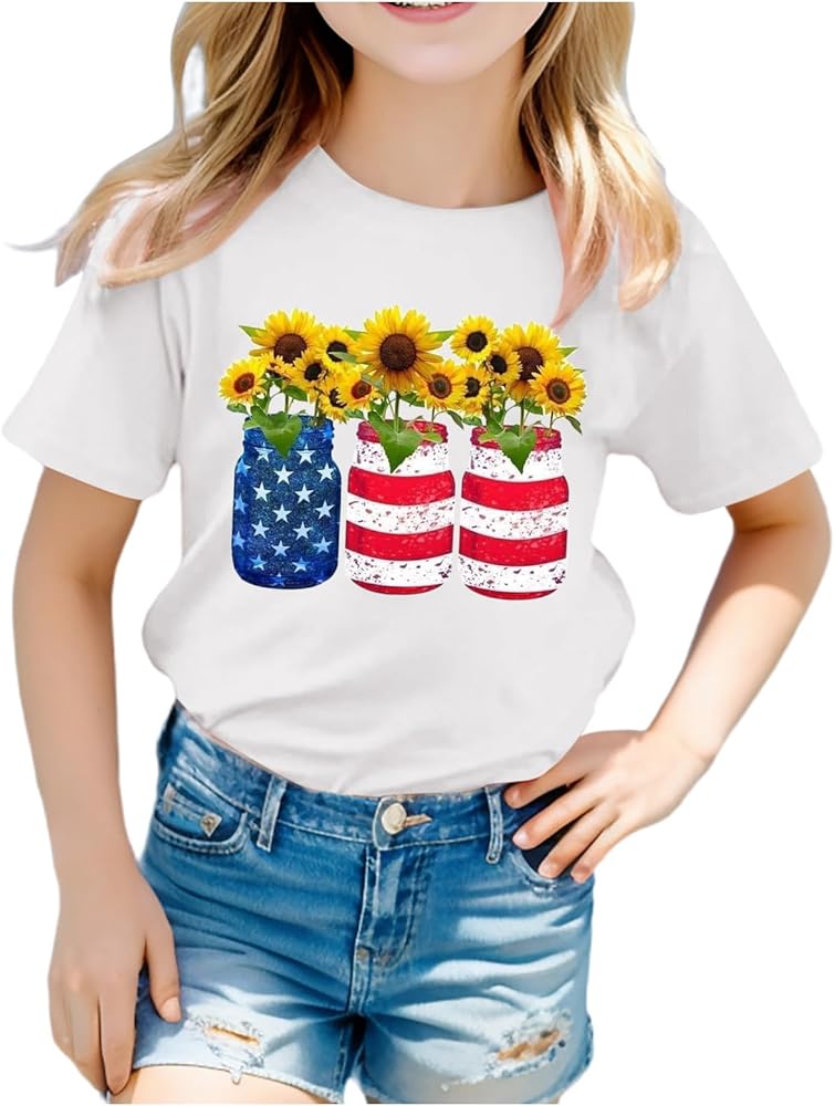 4th of July Tops for Toddler Boys Girls Patriotic Print Funny T-Shirt Fashion Short Sleeve Round Neck Tshirts for Kids Boys Girls,Toddler Boy 4Th of July Shirt,Boys 4Th of July Shirt Size 12 White