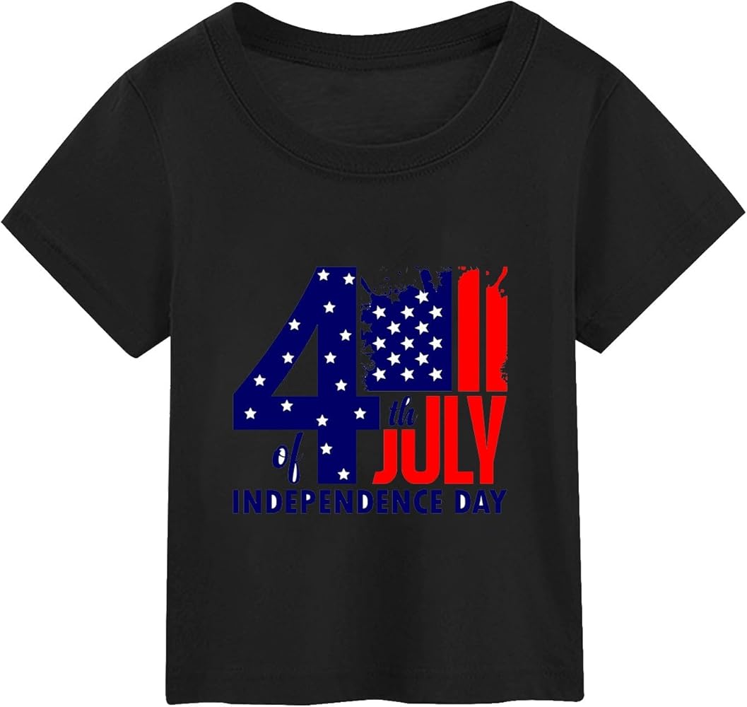 4th of July Outfits for Girls Boys Stars Striped Funny T-Shirt Classic Short Sleeve Crewneck Independence Day Tops Tees 3-10 Years,4Th of July Shirts for Boys,2T 4Th of July Shirt Boy Black