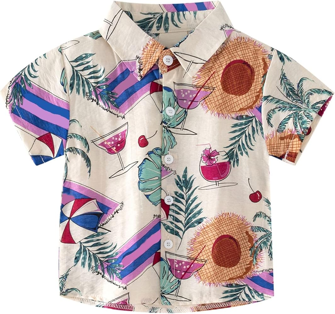 Little Boys Button Down Hawaii Shirts Kids Toddlers Short Sleeve Tropical Tops Tee Shirt for 2 to 8 Years Blouse