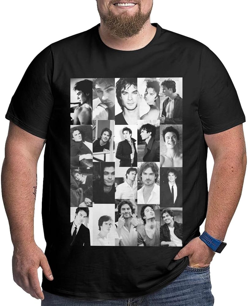 Ian Somerhalder Plus-Size t Shirt Mens Fashion Loose Fit Round Neck Short Sleeve Big and Tall Cotton Top Tees