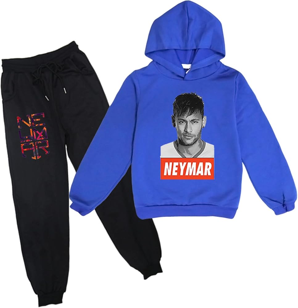 Little Kids Football Stars Hooded Tops Pullover Sweatshirt and Sweatpants Suit,Neymar JR Hooded Tracksuit for Child