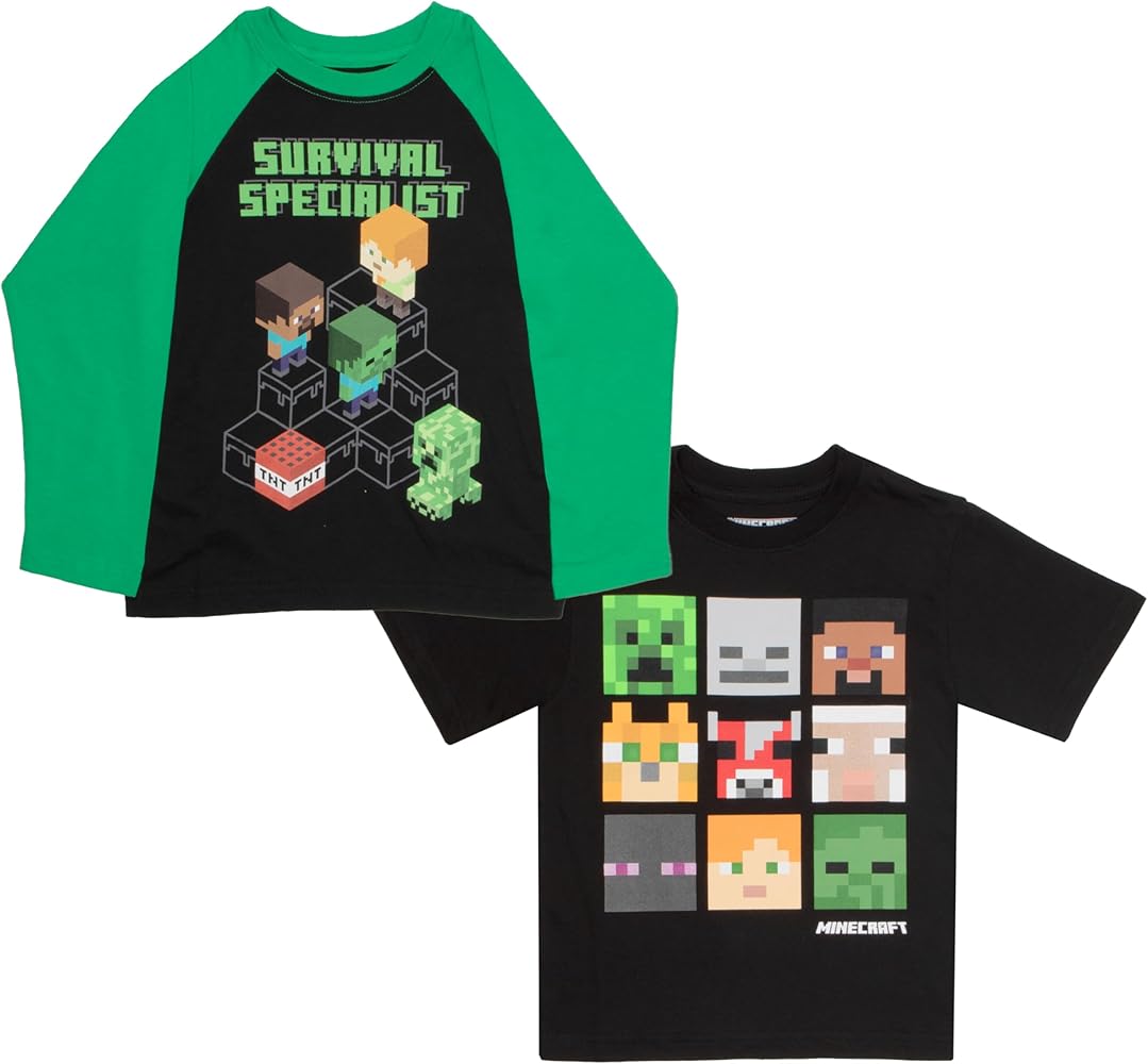 Minecraft Boys Video Game Character Graphics Long Short Sleeve Tees