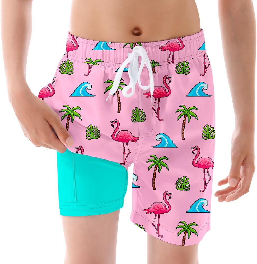 Ahegao Boys Swim Trunks with Compression Liner Big Kids Bathing Suit Quick Dry Board Shorts for 6-20 Years