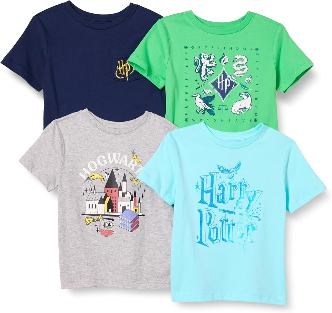 Amazon Essentials Harry Potter Boys and Toddlers' Short-Sleeve T-Shirts, Pack of 4