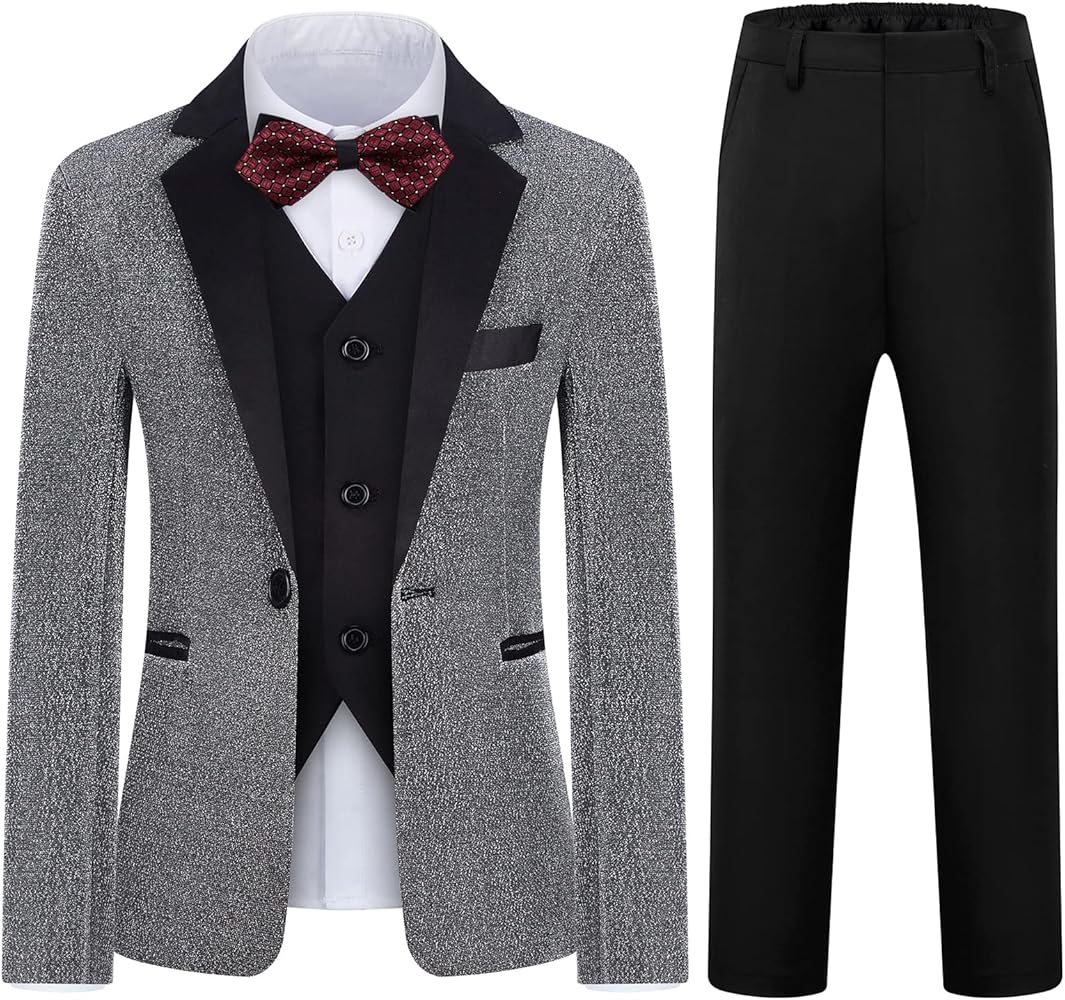 Boys Suit Slim Fit Tuxedo Suit for Kids 3 Piece Blazer Jackets Suit for Boy Ring Bearer Outfit