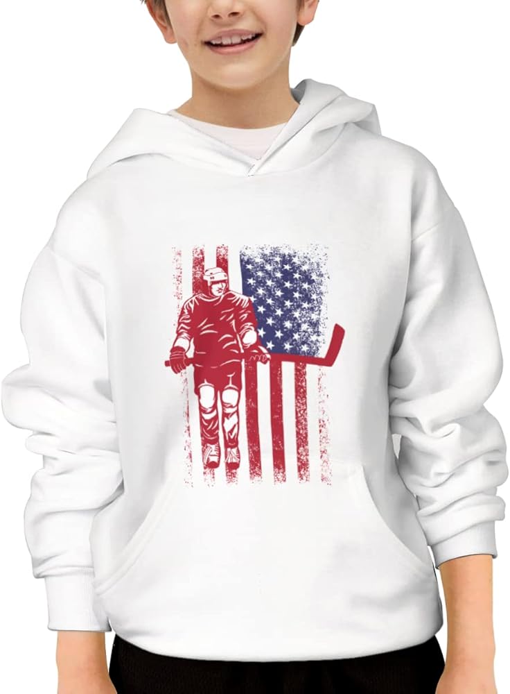 Unisex Youth Hooded Sweatshirt Ice Hockey Flag Cute Kids Hoodies Pullover for Teens