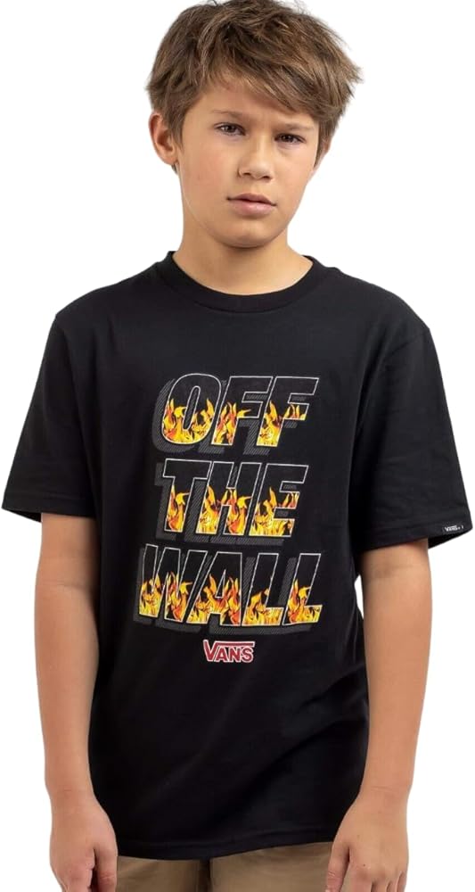 Vans Kids Boy's DIGI Flames (Black Flames) T-Shirt (US, Alpha, Medium, Regular, Black Flames)