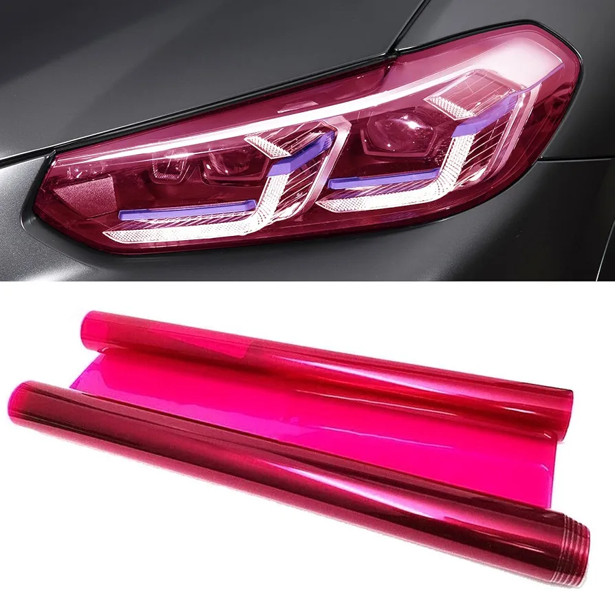 Tint Film for Taillight Headlight Fog Light, 12×48 Inches Vinyl Self-Adhesive Car Tail Light Tape, Brake Light Headlight Cover Protection Film Color Shiny Chameleon Sticker (Pink)