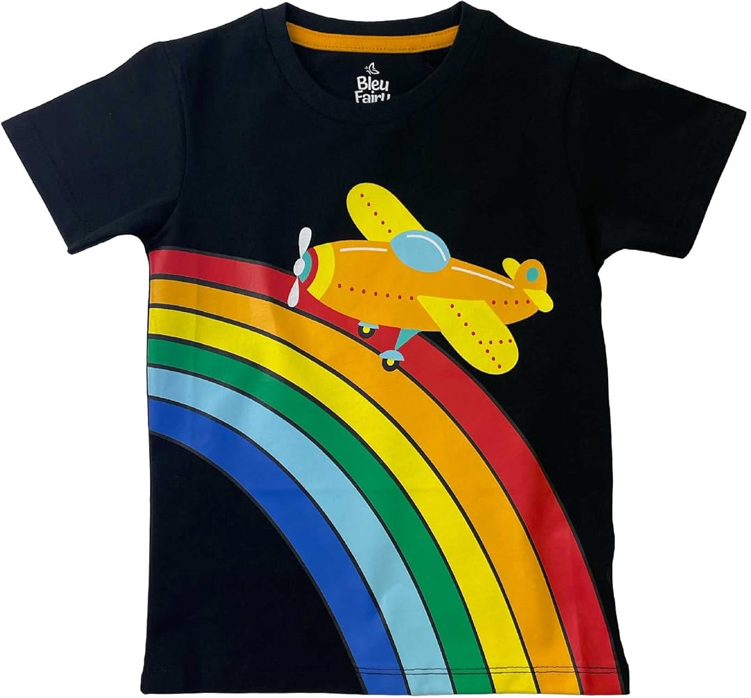 Toddler Boys’ T-Shirts, Boy Short Sleeve Cotton Tshirt, Kids Crewneck Casual Tops, Rainbow print. 2-6 years