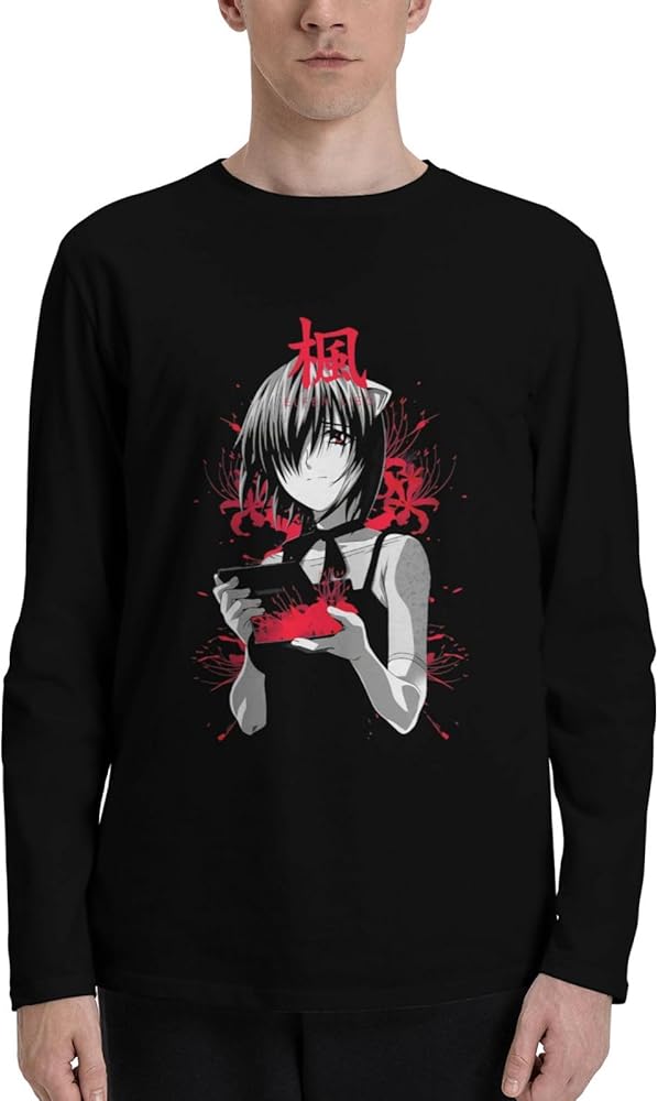 Anime Elfen Lied Bloody Lily Tears T Shirt Man's Summer Round Neck Tops Casual Long Sleeve Tee Black