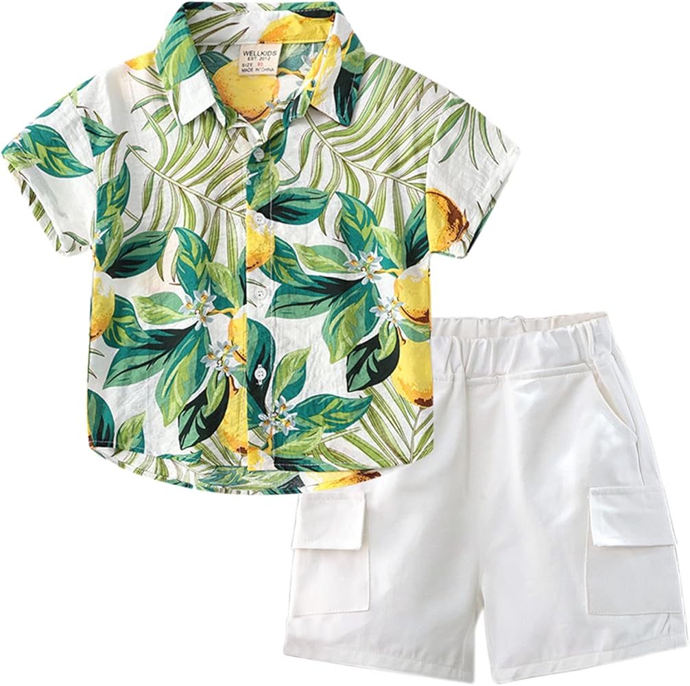 KISBINI Toddler Boy Hawaiian Shirt and Shorts Set Tropical Outfits Summer Clothes for Boys