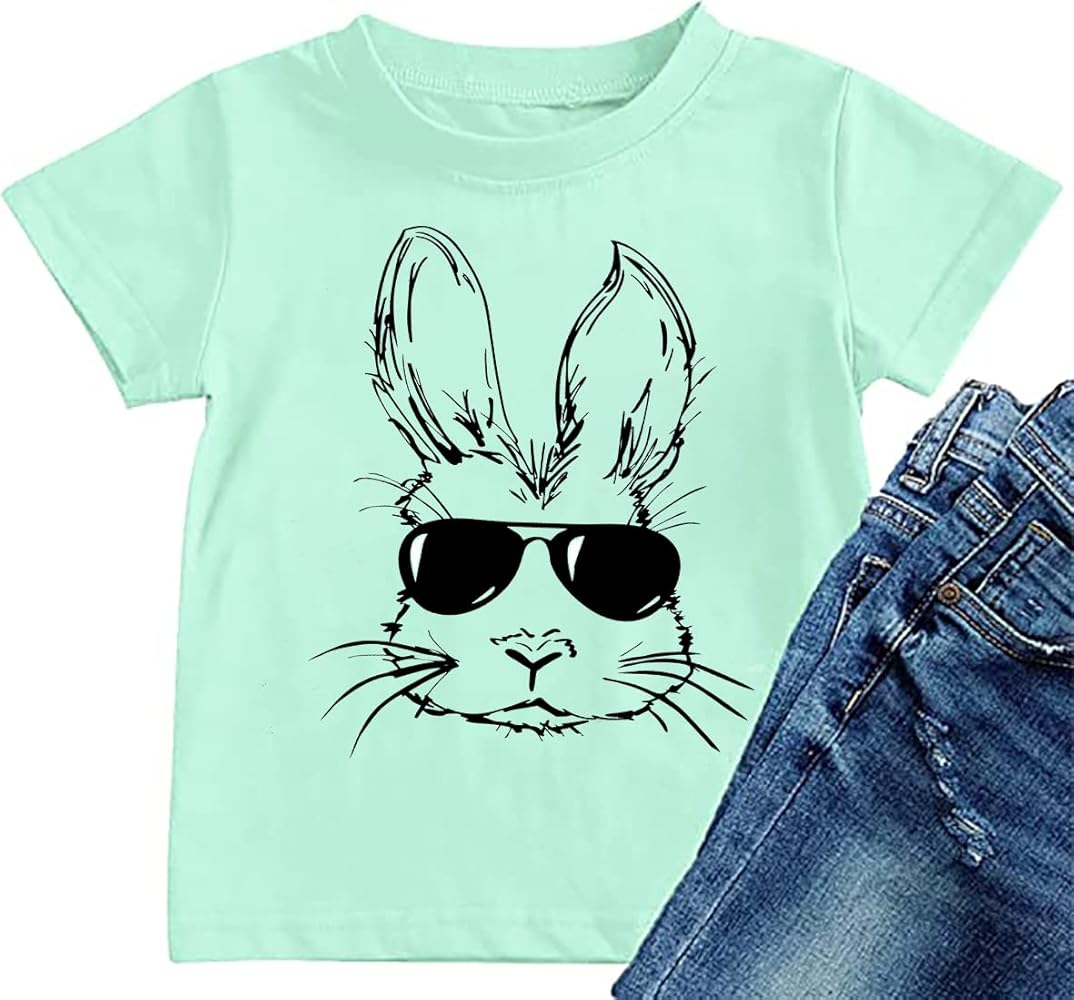 Easter Bunny Sunglasses Shirt Toddler Boys Girls Happy Easter T-Shirt Kids Cute Bunny Rabbit Graphic Tees Tops