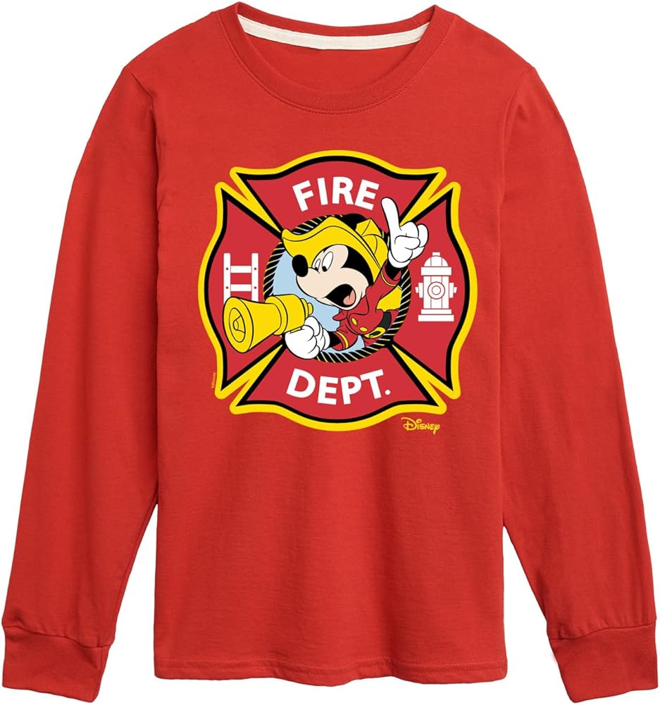 Disney - Firefighter Mickey - Fire Dept. Alarm - Toddler & Youth Long Sleeve Graphic T-Shirt