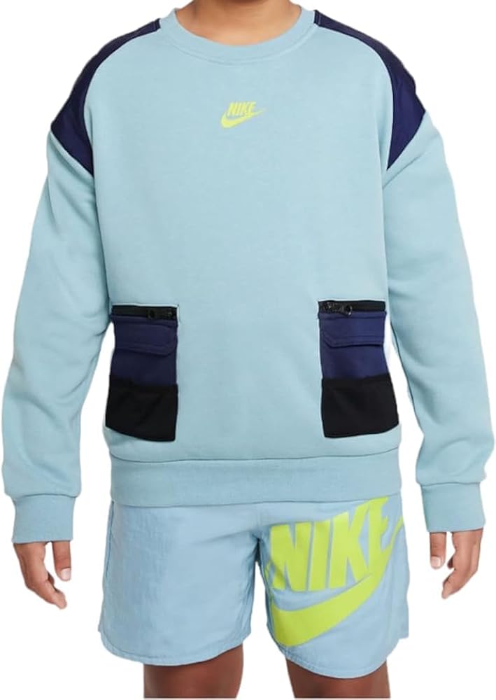 Nike Boys' Cargo Pocket French Terry Crewneck Sweatshirt (as1, alpha, l, regular)