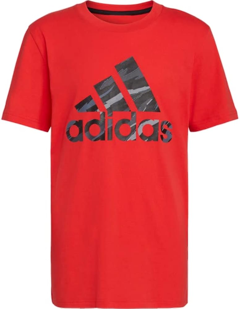 adidas Boys' Short Sleeve Cotton Jersey Graphic T-Shirt (Large, Vivid Red Camo)