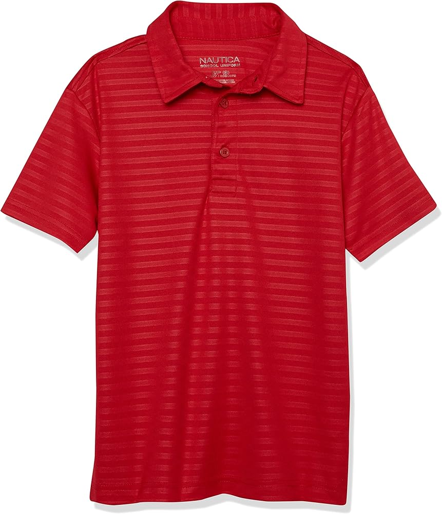 Nautica Boys' Active Short Sleeve Polo Shirt, Button Closure & Embossed Stripes, Breathable Performance Fabric