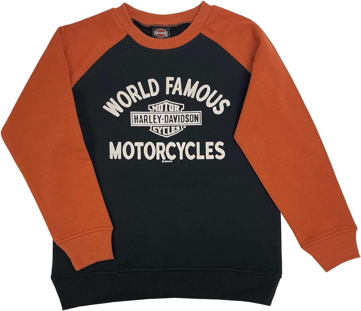 Harley-Davidson Little Boys' Fleece Crewneck Colorblocked Pullover Sweatshirt