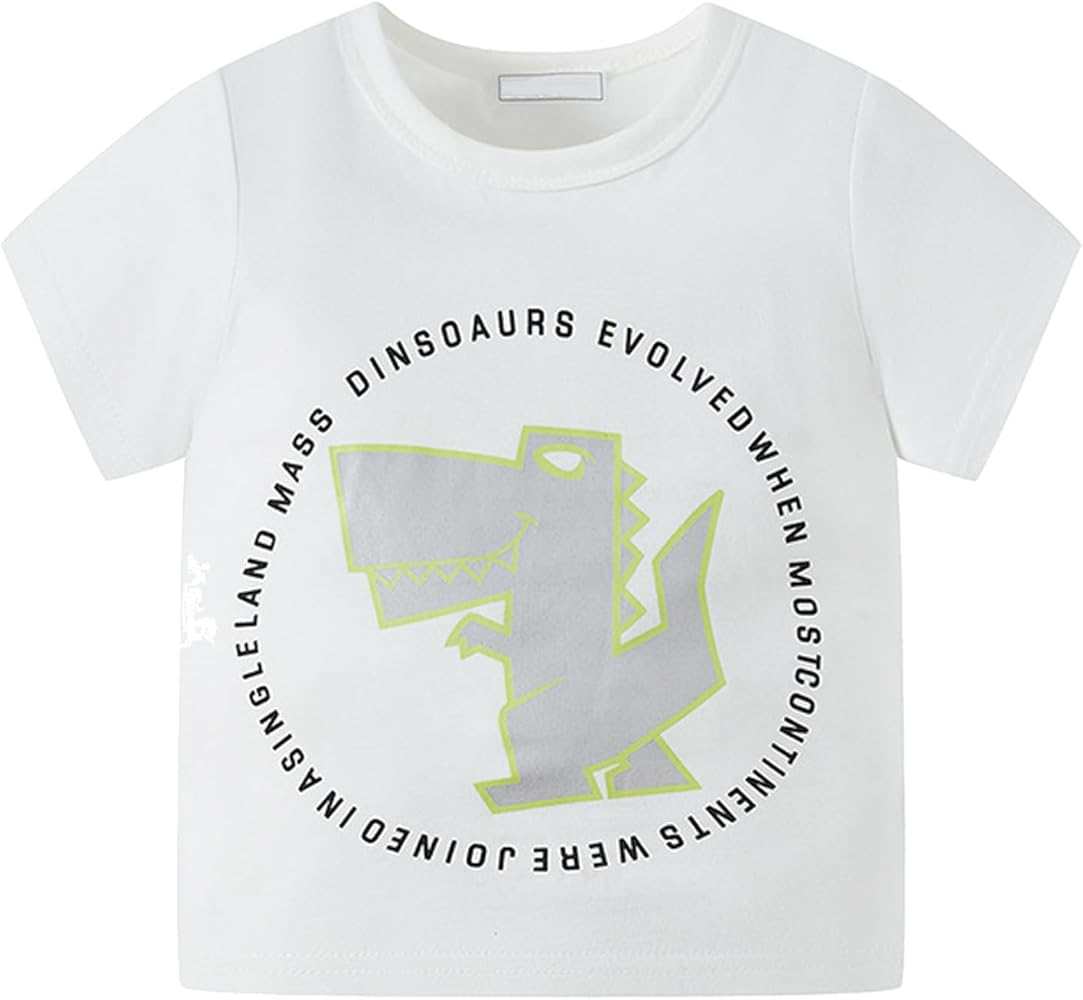 Summer Toddler Boy Short Sleeve Dinosaur Letter Prints T Shirt Tops Boys Tops 14/16