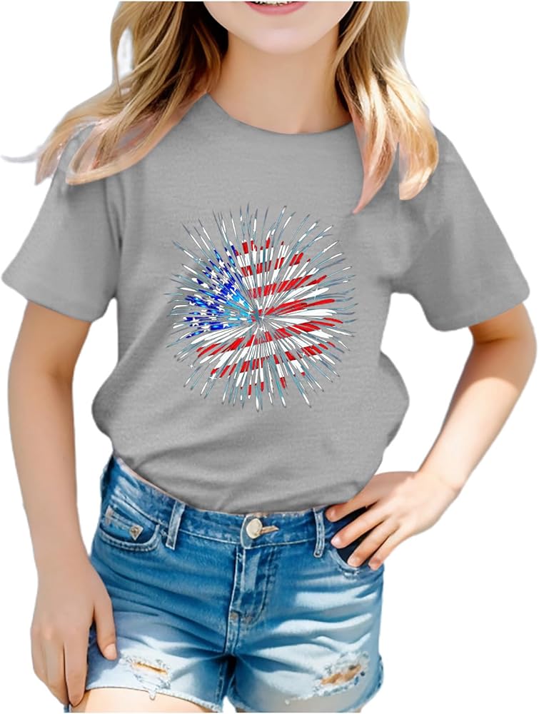 4th of July Outfits for Girls Boys Patriotic Print Funny T-Shirt Fashion Short Sleeve Crewneck Independence Day Tops Tees 3-10 Years,4Th of July Shirts for Boys,2T 4Th of July Shirt Boy Grey