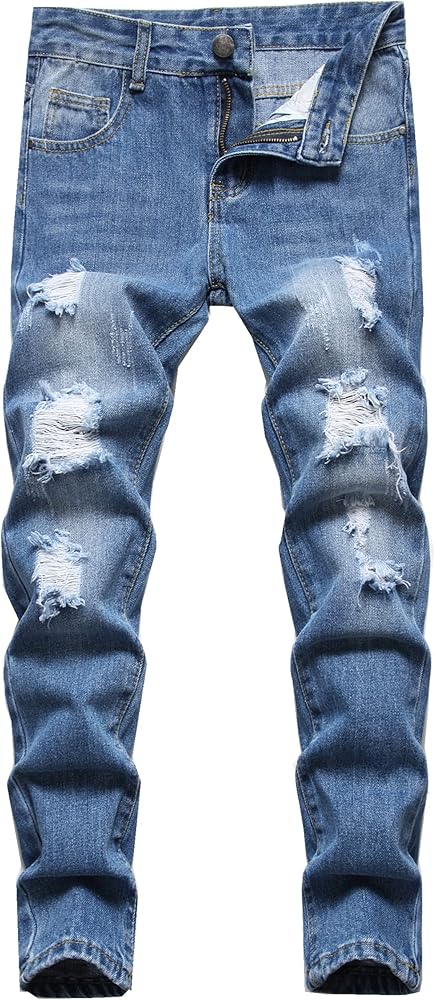 Boy's Ripped Distressed Skinny Fit Fashion Slim Washed Kids Denim Jeans Pants