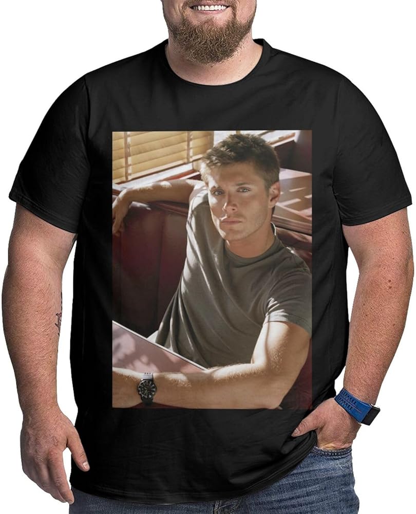 Jensen Ackles Plus-Size t Shirt Mens Fashion Loose Fit O-Neck Short Sleeve Big and Tall Cotton Top Tees