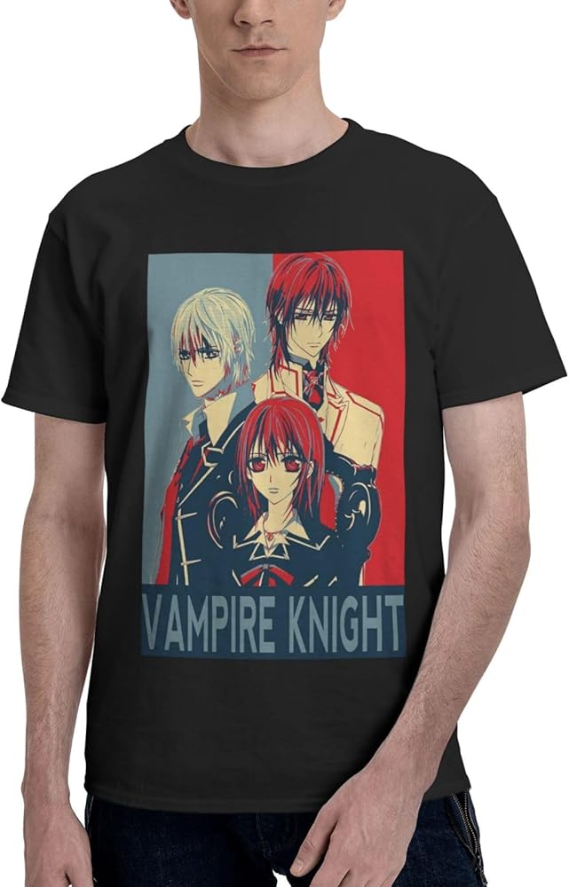 Anime T Shirts Vampire Knight Men's Summer Cotton Tee Crew Neck Short Sleeve Clothes Black