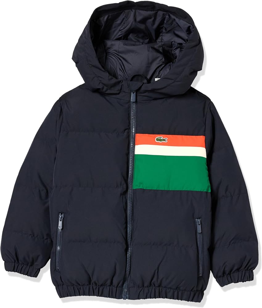 Lacoste Unisex-Child Contrast Stripe Hooded Puffer Jacket