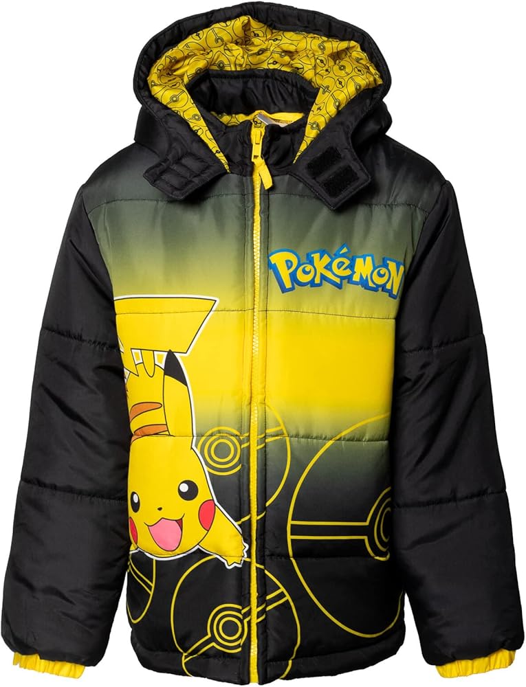 Pokemon Pikachu Zip Up Winter Coat Puffer Jacket Little Kid to Big Kid