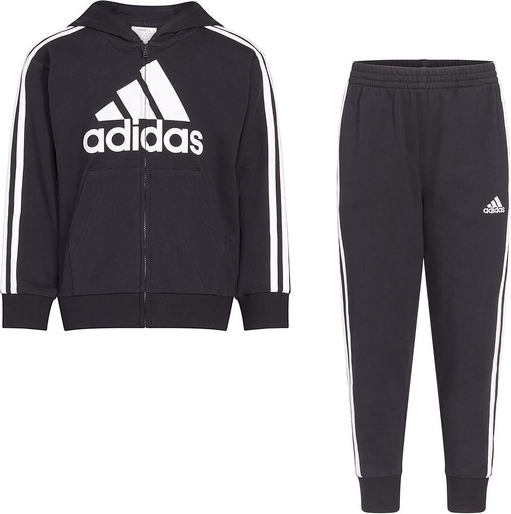 adidas Boys Zip Front French Terry Hooded Jacket and Joggers Set