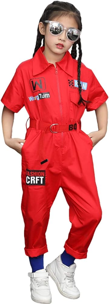 LOLANTA Boys Girls Fashion Jumpsuit Zip-Front Coveralls Hip Hop Street Dance Outfit