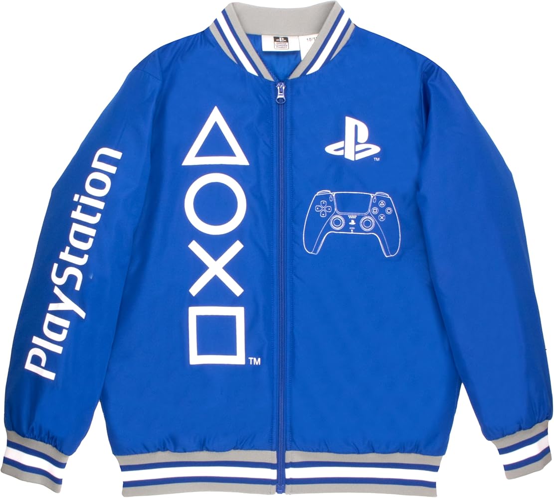 PlayStation Boys Gamer Varsity Bomber Jackets Zip-Up Sony Buttons Graphic Print Jacket for Kids